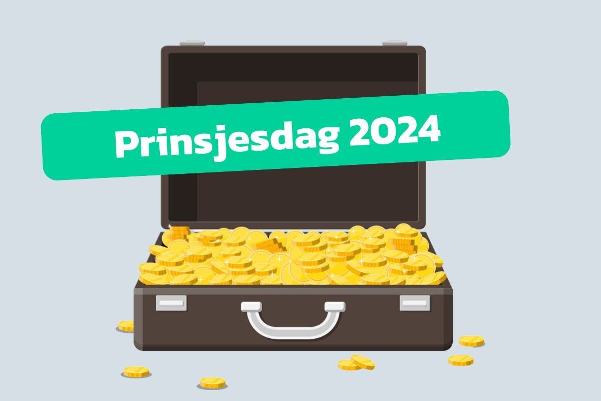 illustratie van een koffer met geld en een groene banner met de tekst: Prinsjesdag 2024