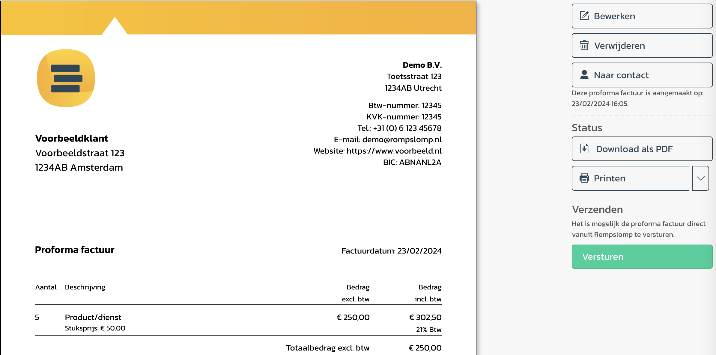 Proforma facturen maken | Rompslomp