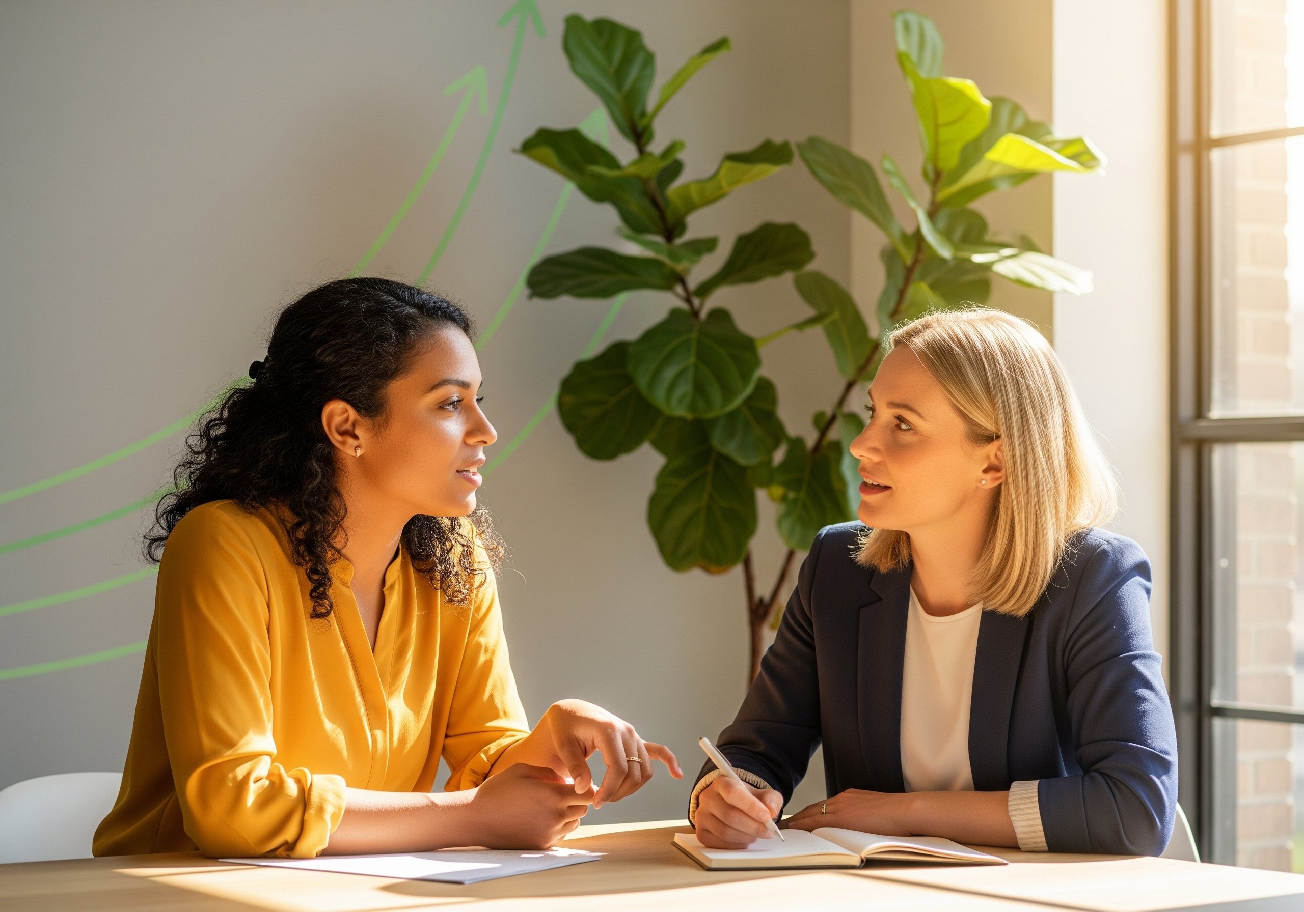 twee vrouwen aan tafel in overleg