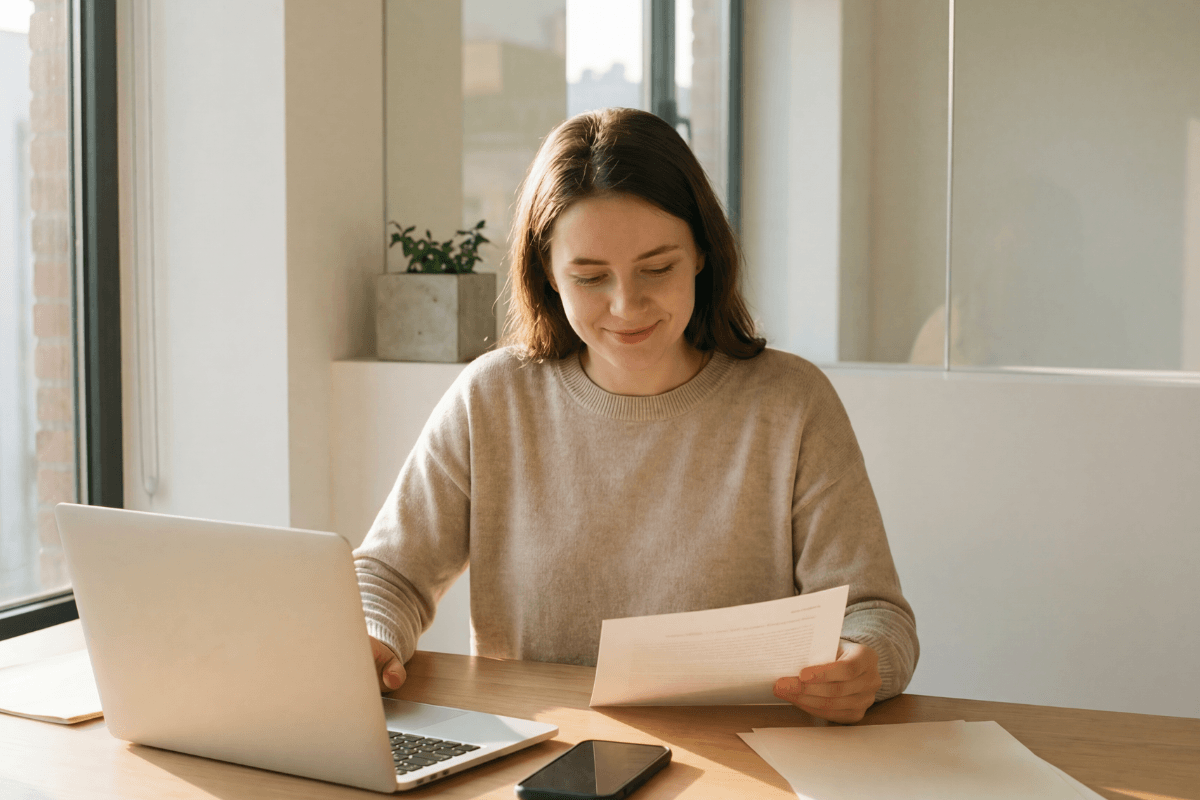 glimlachende vrouw achter laptop