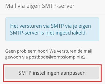 SMTP instellingen knop